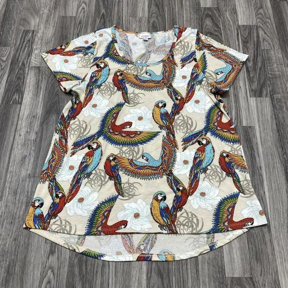 LULAROE Round Neck Short Sleeve White Bird Print T-Shirt Women's Size XL - Picture 3 of 10